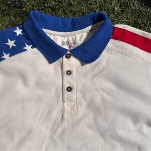 Redhead Brand Co. American Flag Pique Polo Shirt Patriot USA Red White Blue M